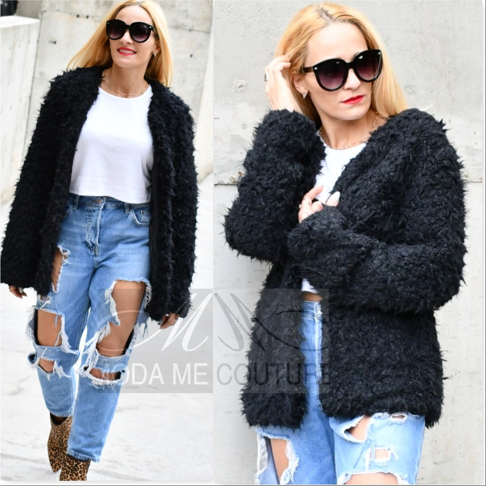 LANA Faux Fur Coat - BLACK - Picture 3 of 4